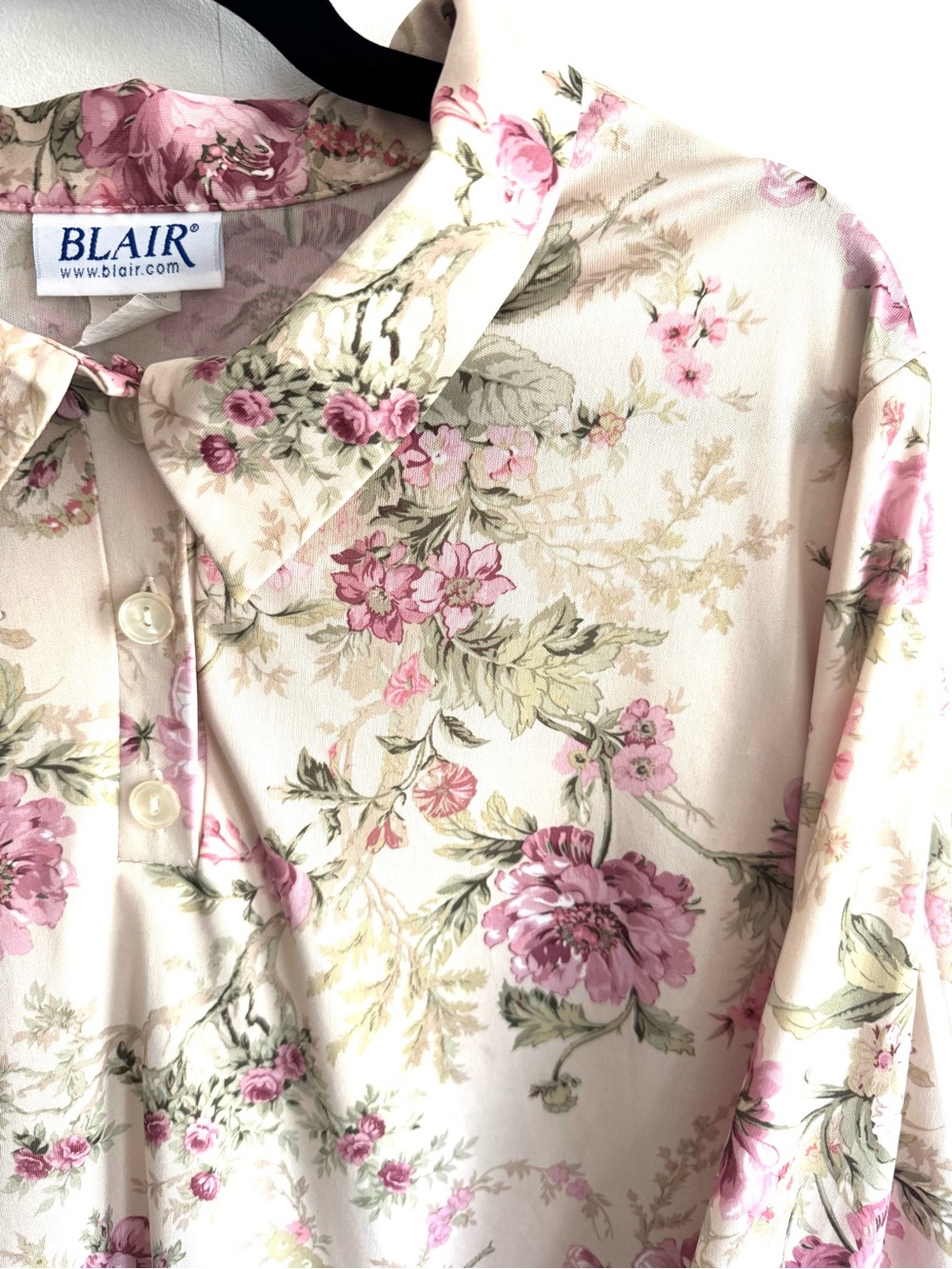 Blair Cream and Pink Floral 3/4 Length Button Polo with Vintage